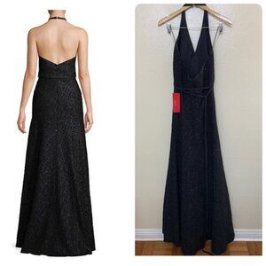 Carmen Marc Valvo Infusion Halter Neck Black Tie Gown Dress Size 4 Black Sequins